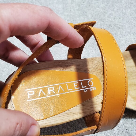 PARALELO by GVA Leather and Wood Heels Sandals Shoes Strappy Gold Women 36, 5.5 - Picture 9 of 11